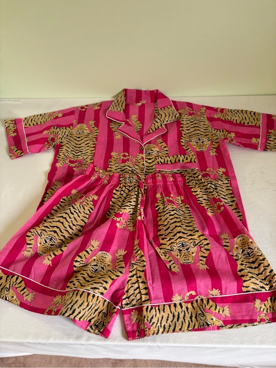 no branding Other - Pink Tiger Print Pajama Set Women’s Cotton Small Short Sleeve & Shorts